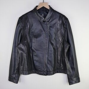 Vintage Tibor‎ Leathers Black Genuine Leather Moto Jacket 1X Minimalist Sleek
